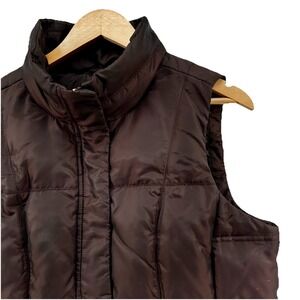 Eddie Bauer Premium Goose Down Vest Women's Medium Brown Quilted Zip Front Snaps